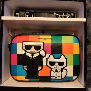 Karl Lagerfeld Black and Blue Belt Bag with Graphic Design